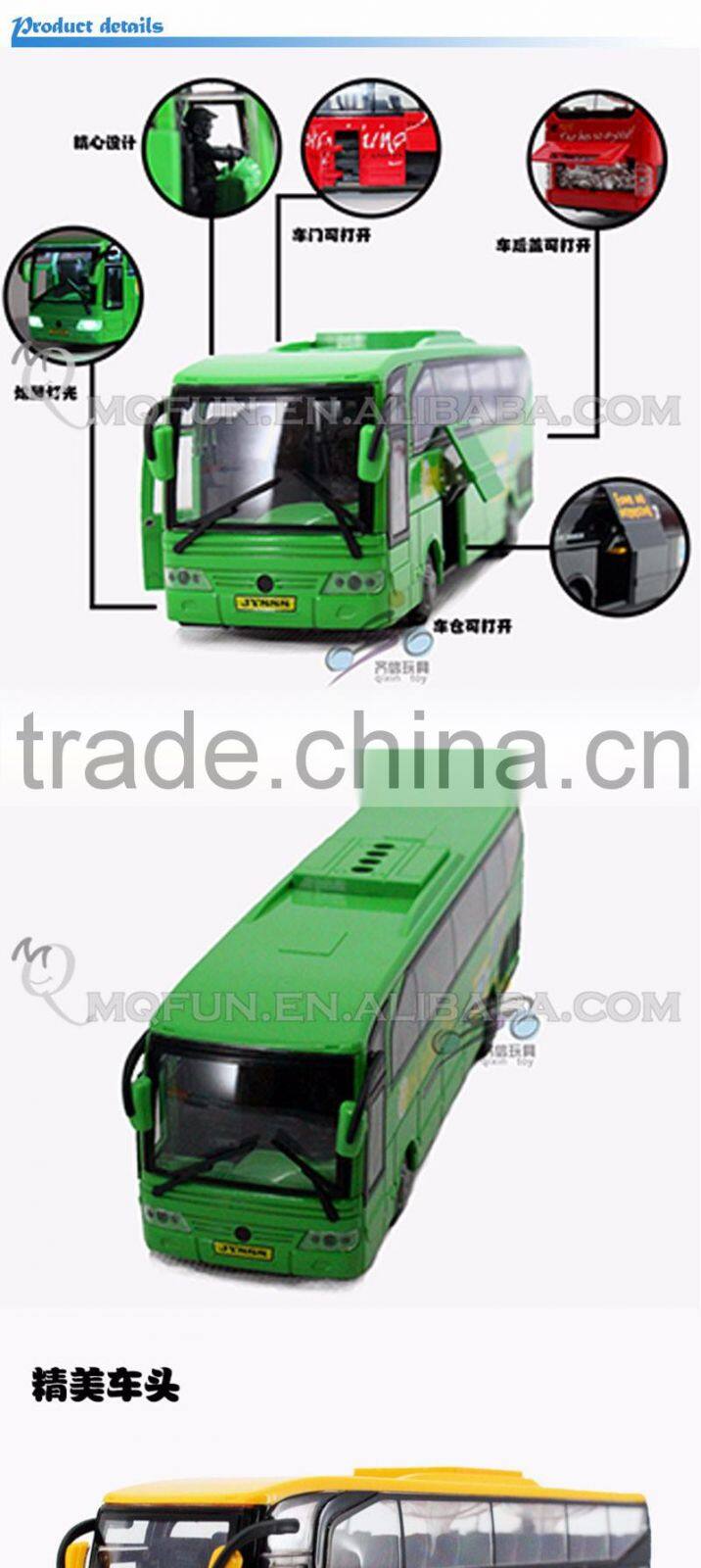 Mini Qute 1:32 kid Die Cast pull back alloy music travel tour bus vehicle model car electronic educational toy NO.MQ 777B