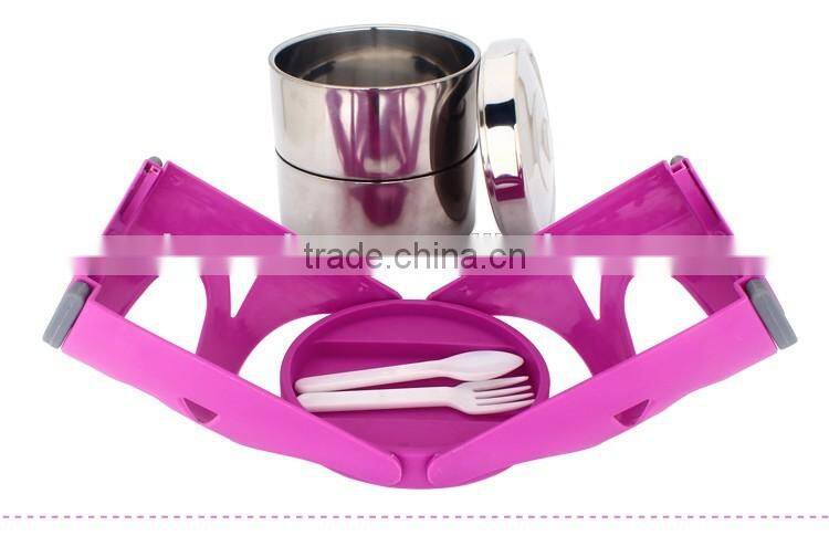 stainless steel colored tiffin lunch box/ 2 compartment insulated box/ bento box