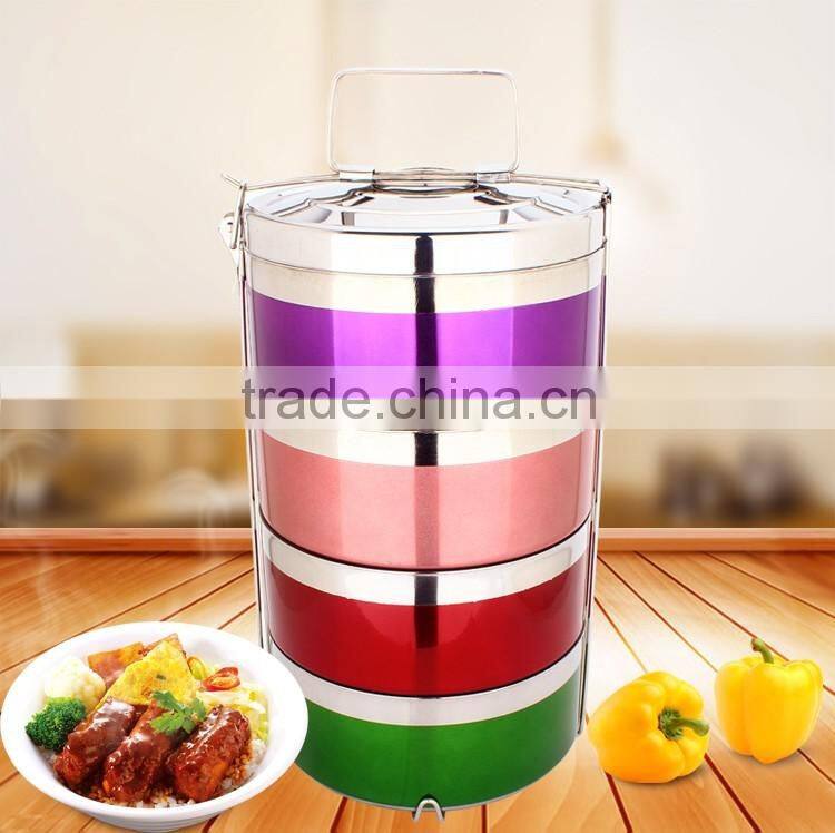 metal stainless steel 4 layers compartment lunch box/ hand pot with foldable handle/ food carrier