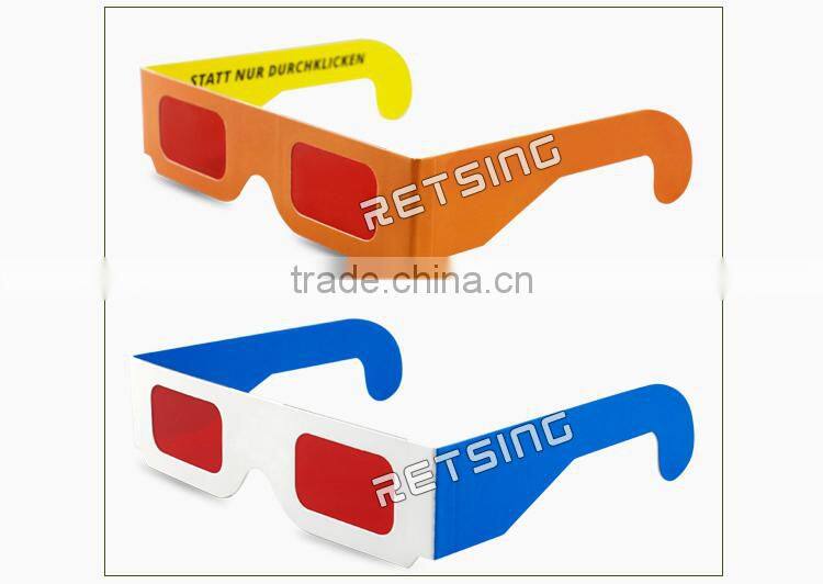 Low cost red reveal glasses with lens of the same colour