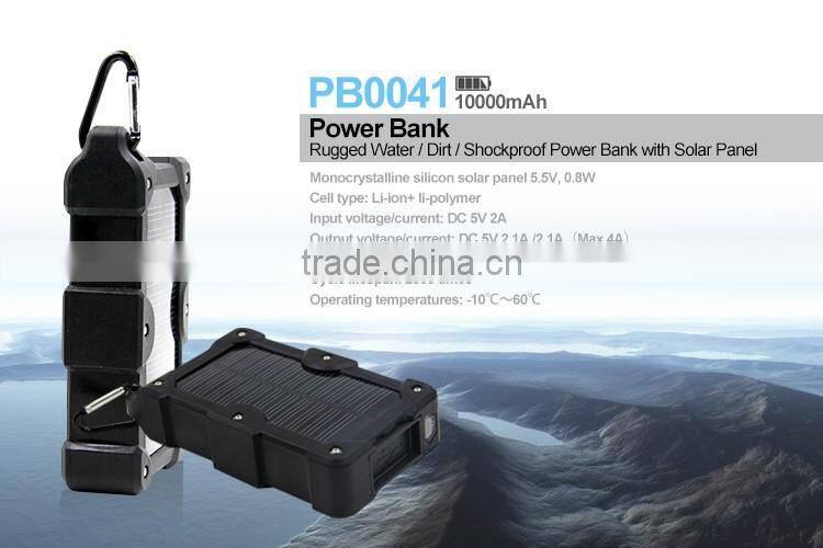 Solar Energy Power Bank with Carabine Design for Travelling Waterproof Dustproof and Shockproof with 6000mAh Capacity