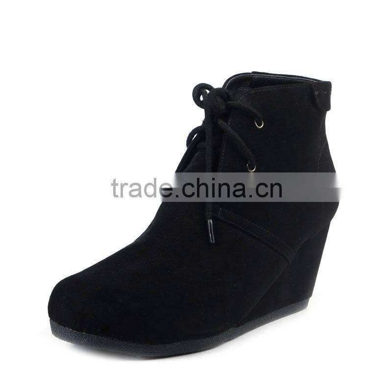 Fashion Studs Rivets Black Ankle Boots Women's Pointed Toe Lady Shoes With wedge Heels