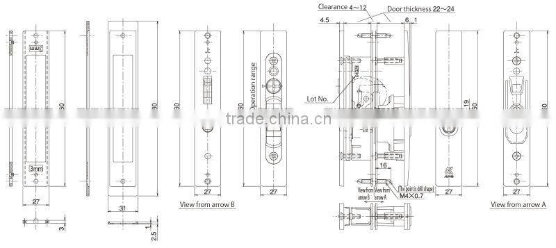 Japanese high security and quality sliding door lock, door thickness 22-35