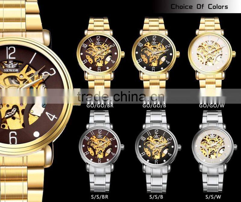 Luxury gold-tone automatic mechanical skeleton watches Male's skeleton watches
