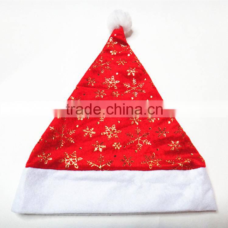 SJ-6731 30*40 Red velvet Christmas hat gold snowflake print Santa hat