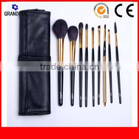 9pcs Shinny Black Makeup Brush Set with flower powder brush