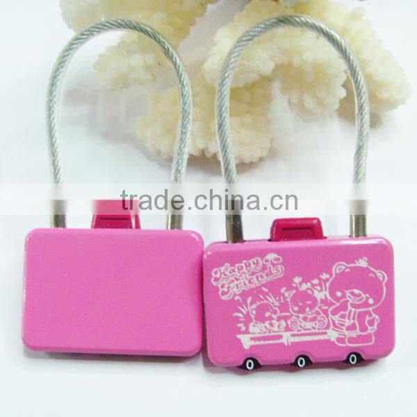 cute 3-digital code retractable steel cable lock
