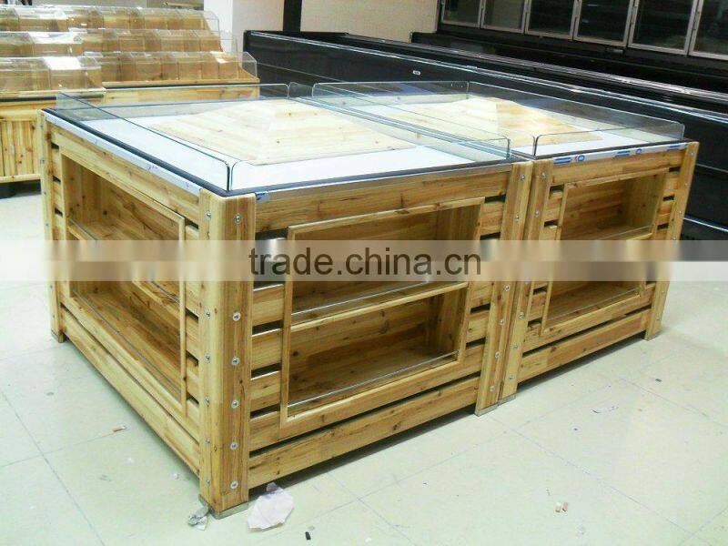 AL-SM055 Supermarket vegetable/ fruit /cake wood display shelves hot sale