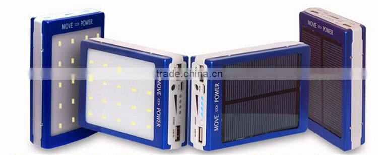 High quality Universal solar power 6000mah usb power bank with led light