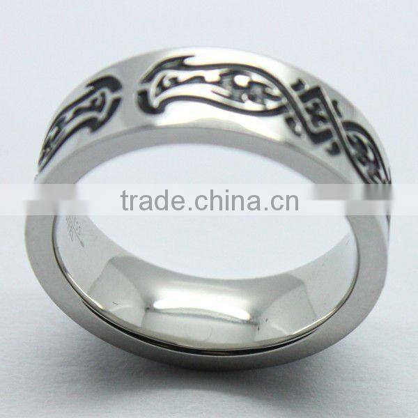 stainless steel men's silver rings with laser etched design