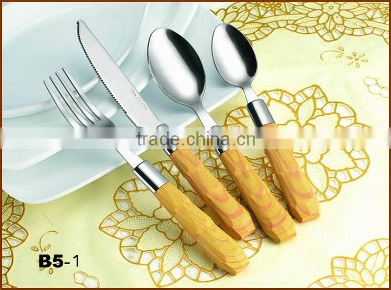 Diamond Grainy Wooden Spoon Knife Fork Set
