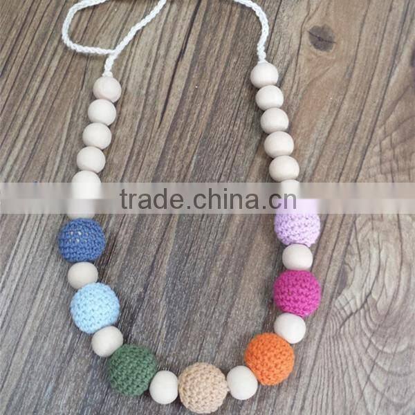 Crochet Necklace breastfeeding toy for baby Nursing Necklace Teething color wood bead Necklace