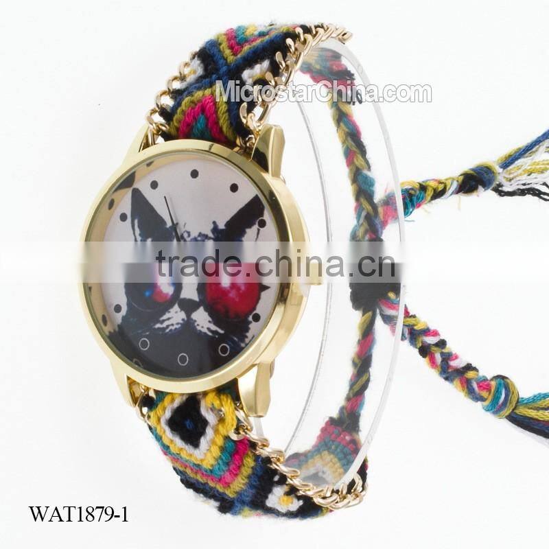 Elastic knitting watch chain cat face quartz watch price