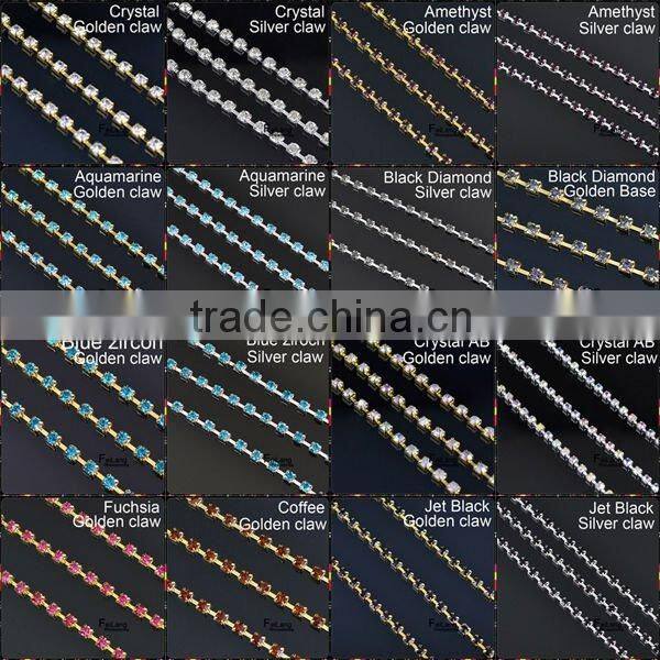 Lt col topaz rhinestone cup chain silver claw,MOQ 50m paypal accepted,sparse chain,rhinestone chain for crown