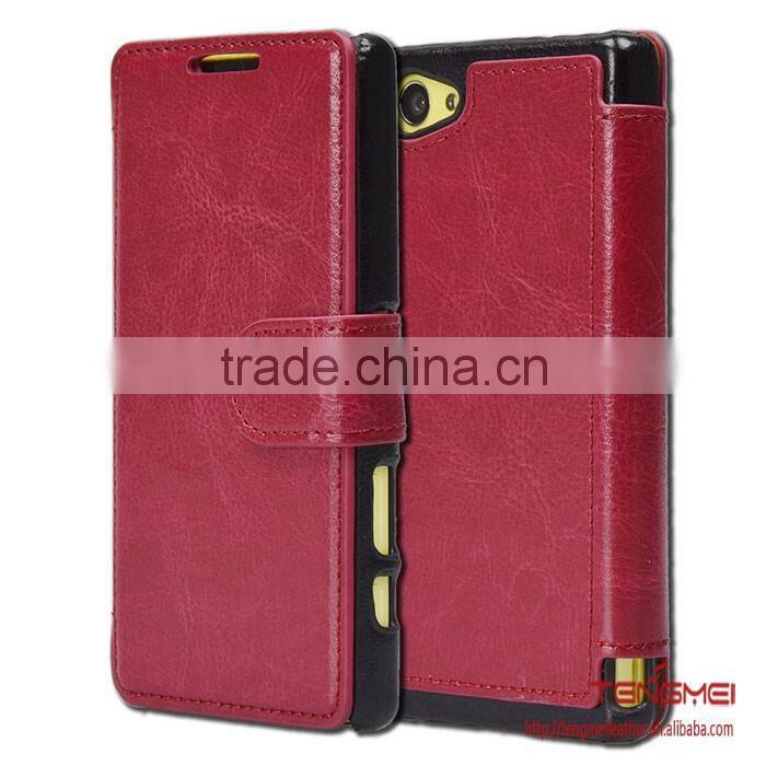 Genuine leather flip case for sony xperia z5 compact