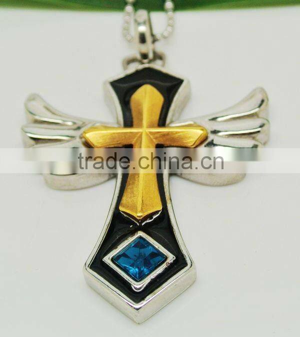 Wholesale new design diamond charm wing golden cross pendants