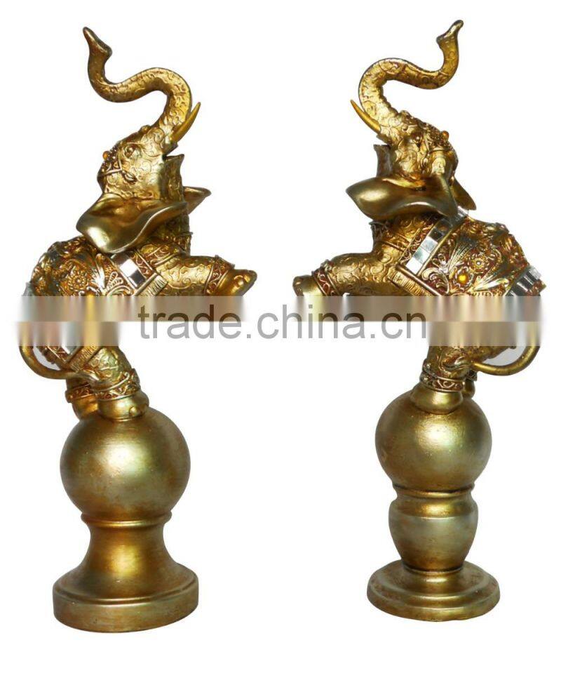Animal Polyresin figurines of double elephant on base for home decoration