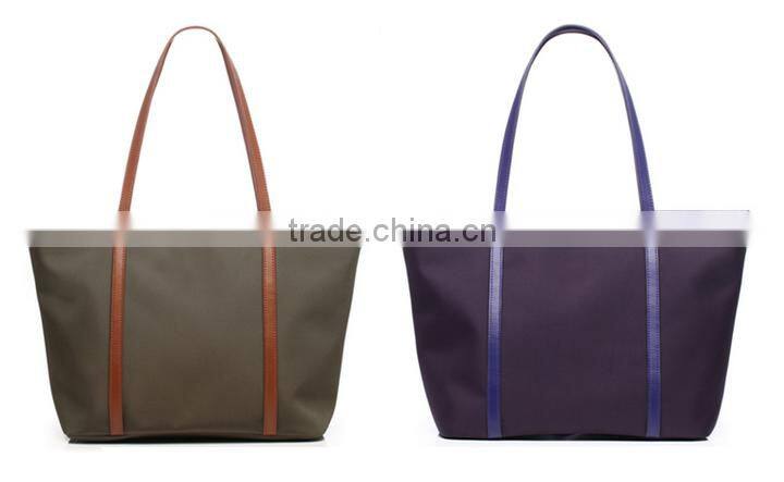 Hot selling 2016 nylon leather shopping bag simple design lady tote
