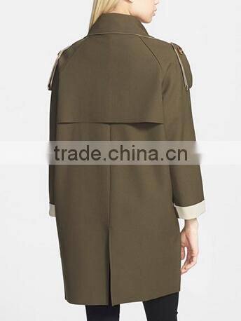 custom design zip front olive trench coat