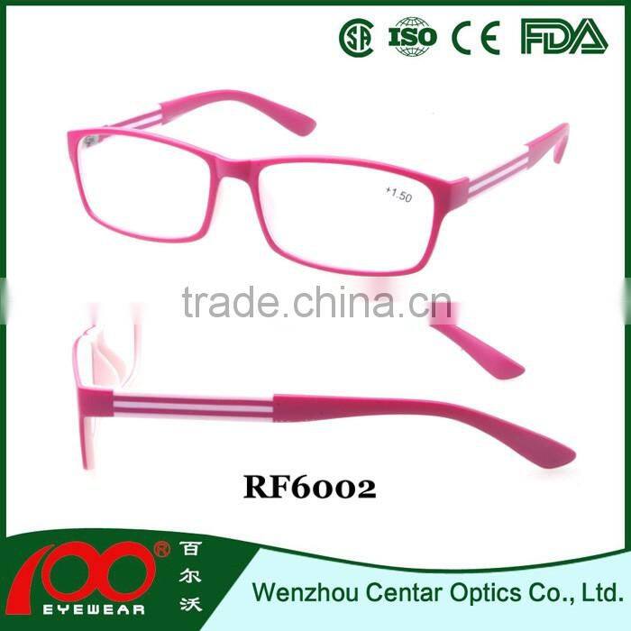 2016 New trendy Plastic reading glasses with double color and spring hinge