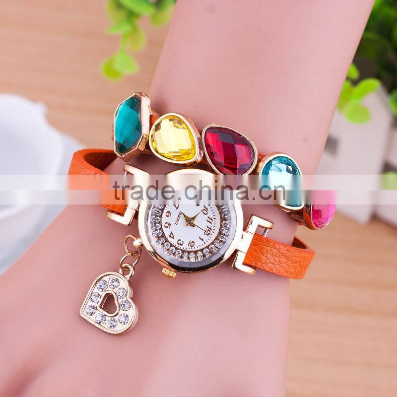 In Stock 8 Colors Fashion Women Handmade Women Watch Retro Leather Bracelet Heart Decoration Quartz WristWatches