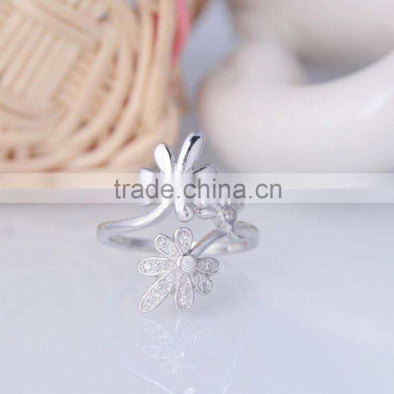 2015 wholesale 925 sterling silver ring three sunflower pave setting ring