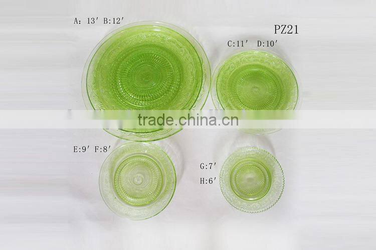 green glass dinner plates with flower design