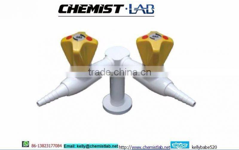 small size chemical resistant bench-top mounted laboratory solid brass double-head gas cock