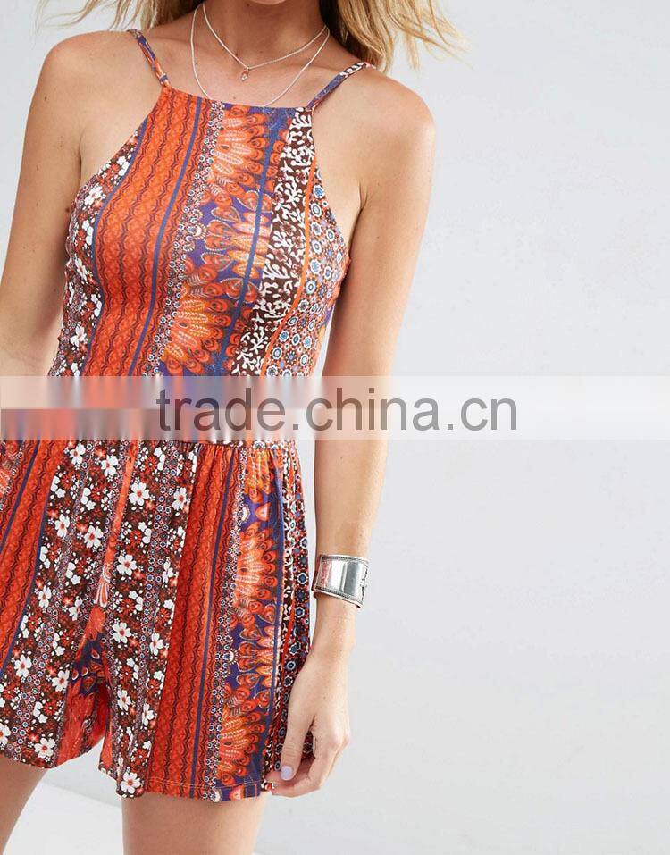 Adult age group sleeveless halter printed sexy tight backless ladies jumpsuit fashion new design