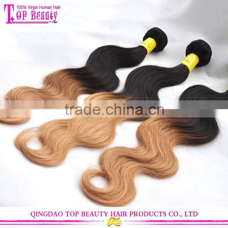 China Hair Supplier #1b/#27 Ombre Color 100% Virgin Malaysain Body Wave Hair