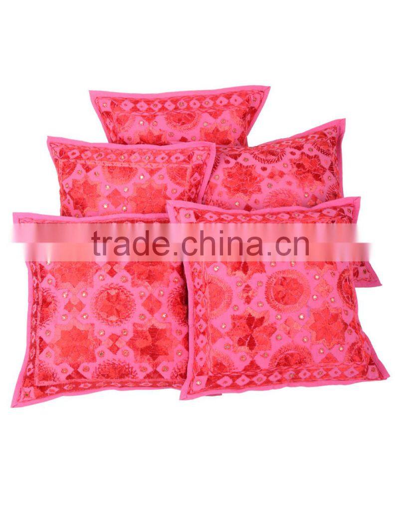 Indian Embroidered Cushion Cover Mirror Work Floral Pattern Outdoor Cushion Covers Supplier In India