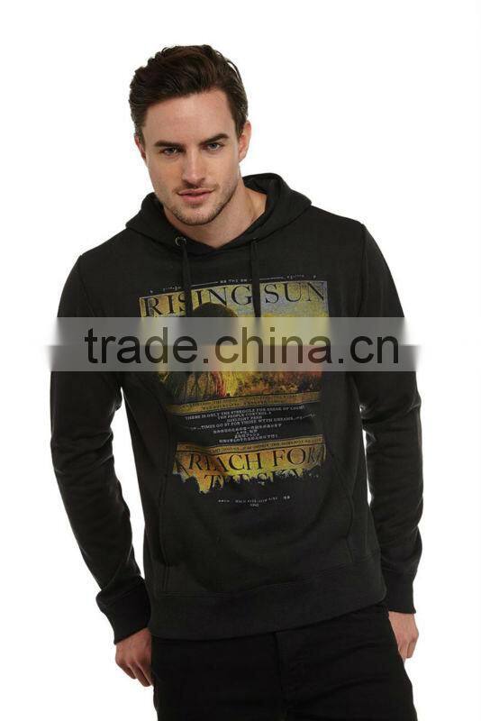 80 cotton 20 polyester fashion brown printed wholesale hooded sweatshirt for men