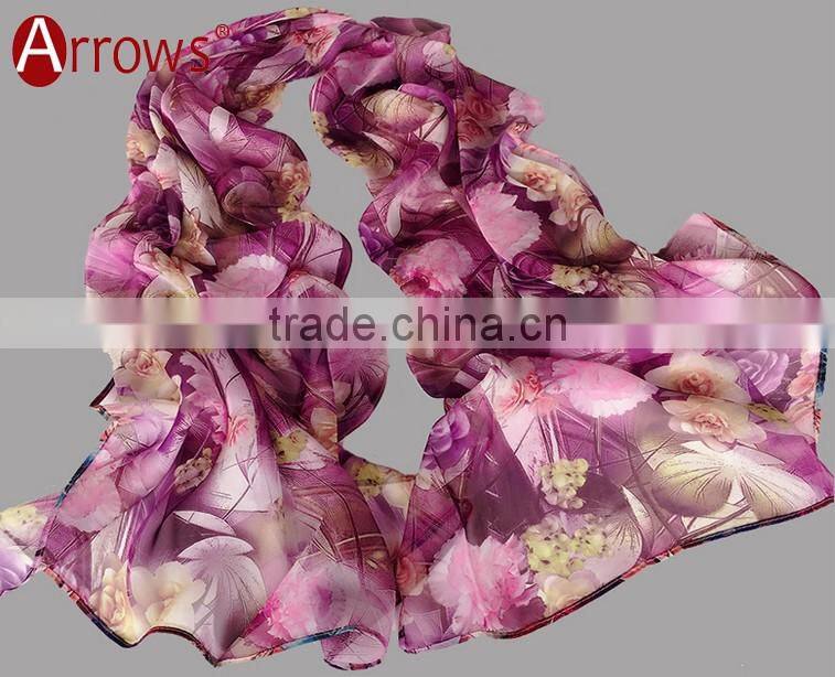 100% Polyster Chiffon Stole Scarf and Shawls for Sexy Ladies Girls Women Floral Check Printed Pattern