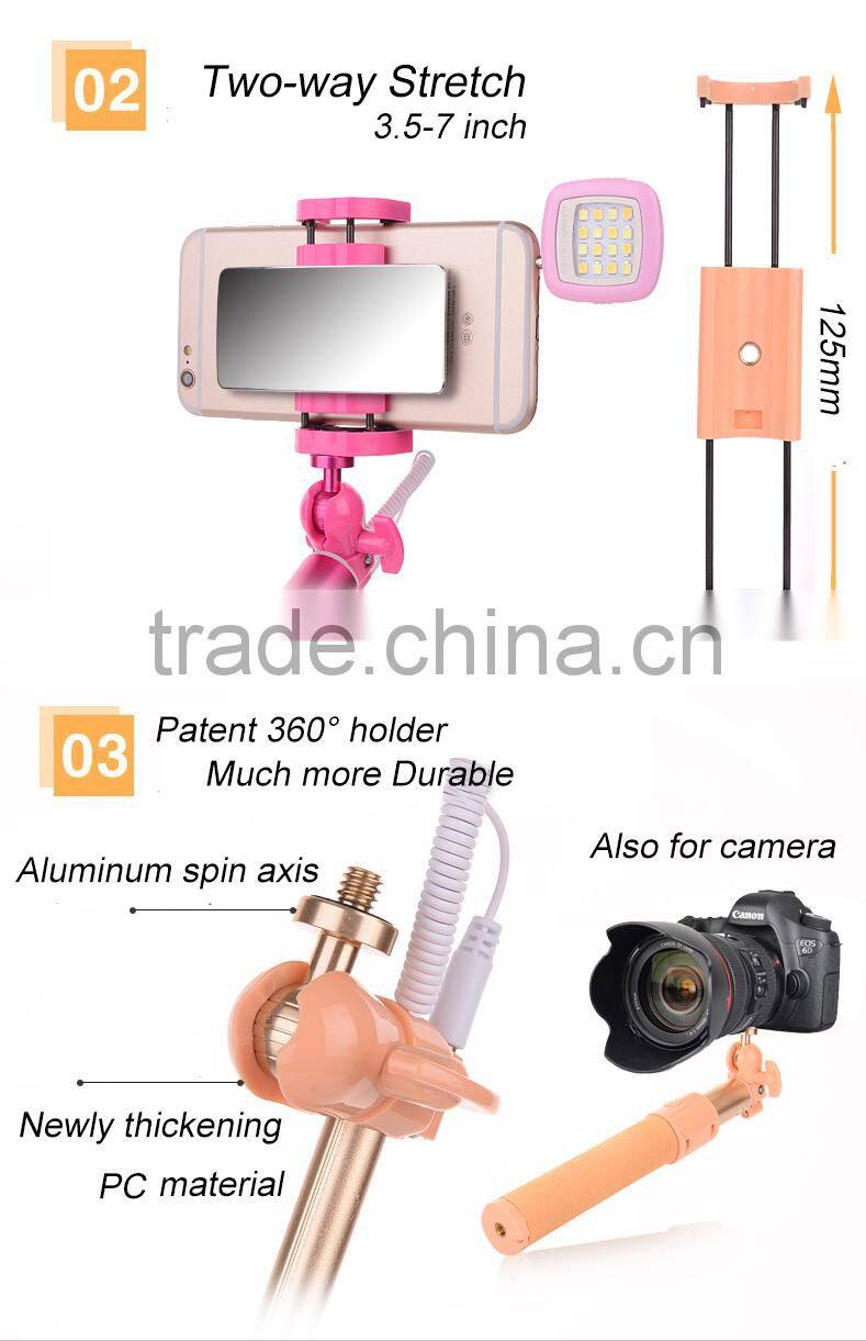 Strong aluminum tube selfie stick color optional monopod for wholesale