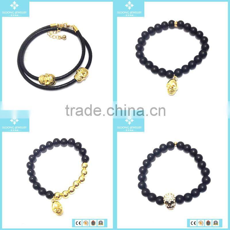 Custom Mala Beads Wholesales Charm Bracelet 2015 with Gold Skull