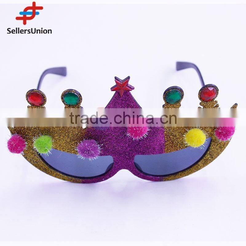 No.1 yiwu exporting commission agent wanted Glitter Christmas Trees Shaped glasses Eyewear for Party Holiday Decoration