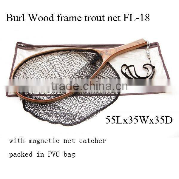 High quality cheap price burl wood fishing trout landing net