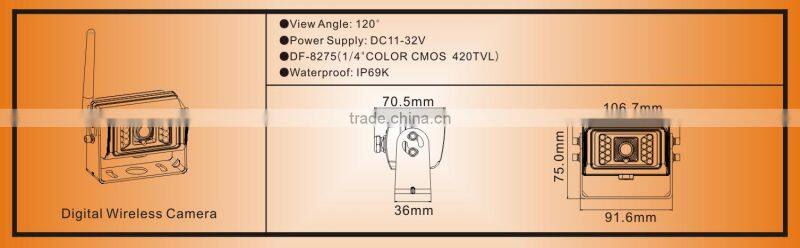 7 inch TFT Monitor Digital Reversing Camera System with 2.4GHz digital signal