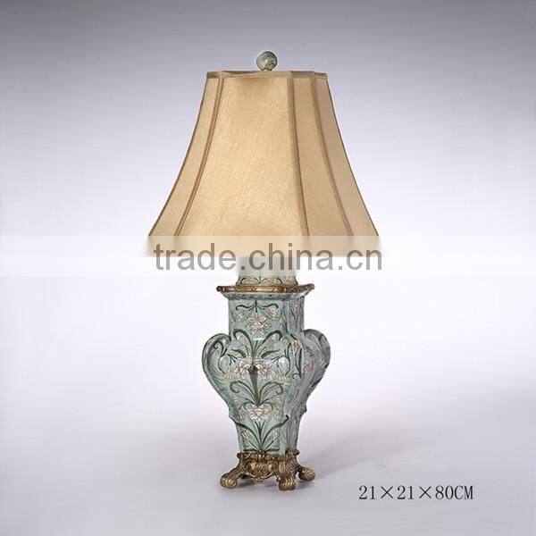 Noble Blue & White Painting Ceramic Table Lamp With Shade, Decorative Porcelain Desk Lamp With Bronze Triangle Based