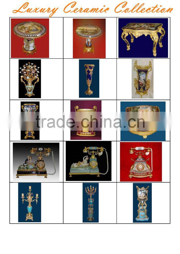 Ancient Arabic Style Hand Painting Creative Decoration Desk Clock, Copper Cast and Ceramic Crackle Table Clock