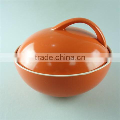 Ceramic soup pot/orange cooking soup pot/small tureen unique shape orange color glazed