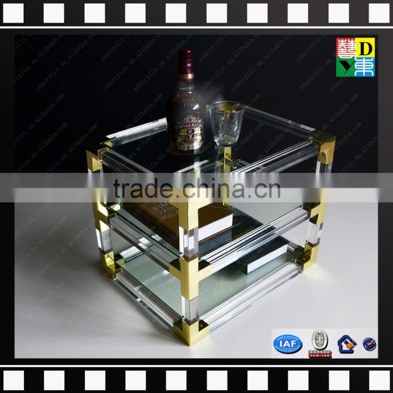 High transparent acrylic coffee table frames PMMA side table 2 layers table with metal from china manufacturer