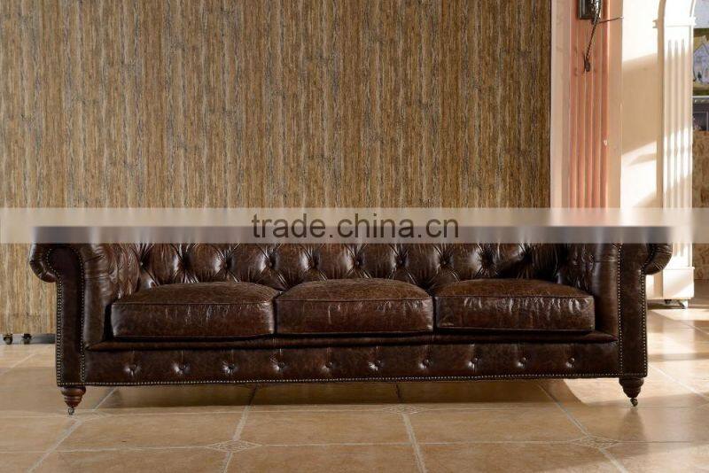 classical vintage leather chesterfield sofa with tufting armrest