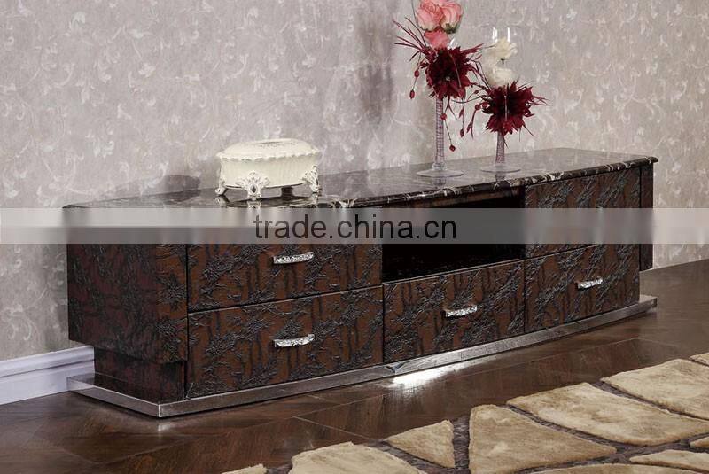 mdf cabinets tv set/wall unit with stainless steel base for hotel/living room furniture E126