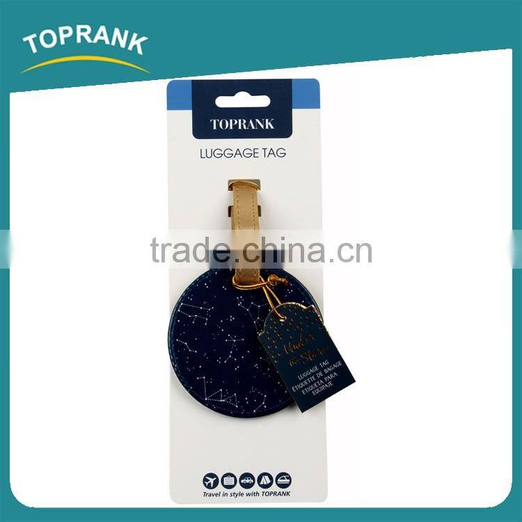 Toprank OEM Wholesale Custom Gift Round Shaped Suitcase Name Tag Embossed Travel Leather Pu Luggage Tag