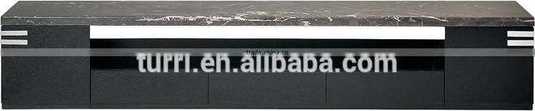 newest design black stone marble top oak wood base TV stand