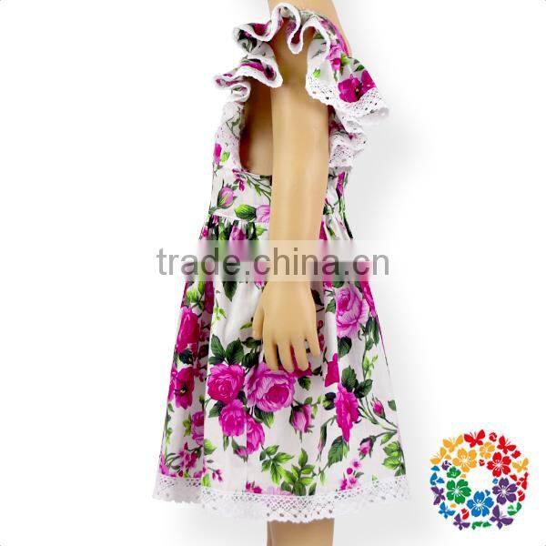 Wholesale Girls Boutique Flower Ruffle Summer Dresses Organic Cotton Lace 2016 Dress Fashion Design