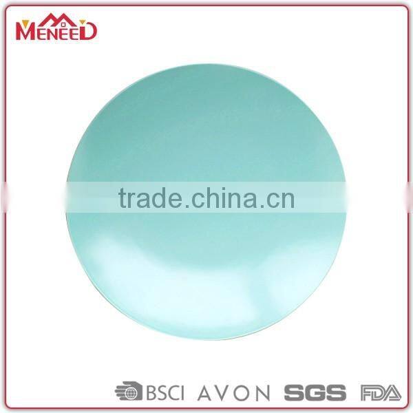 Contemporary hot selling light blue solid color catering plastic dinner plate, melamine wholesale bulk dinner plate