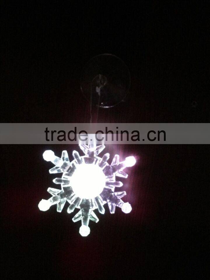 acrylic LED RBG flashing snowflake with sucker suction cup ornament