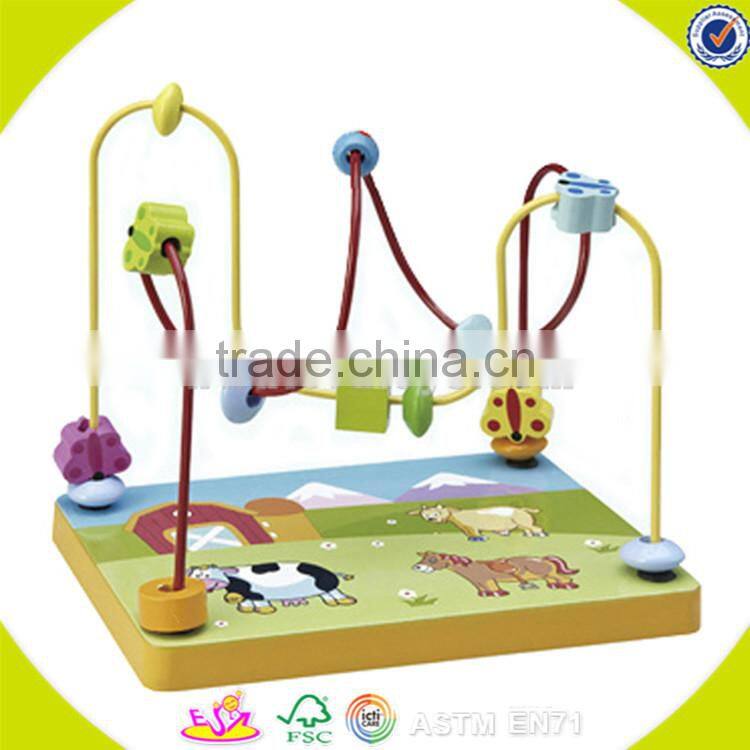 Wholesale colorful wooden animals around beads toy educational wooden animals around beads cubic toy W11B031